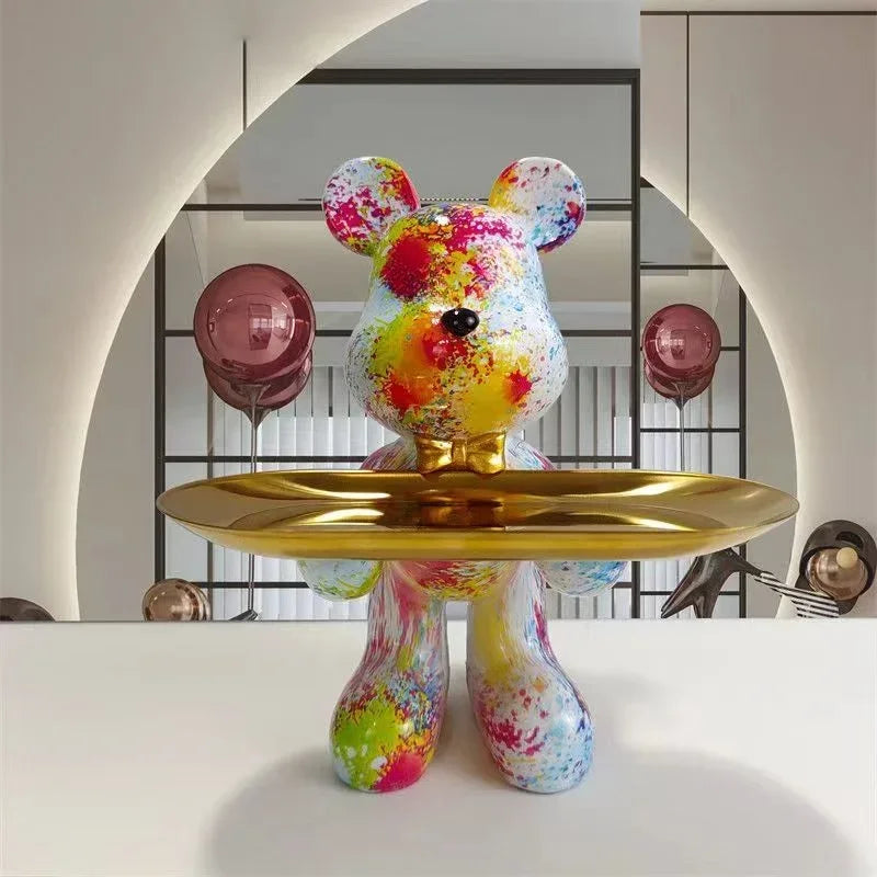 Estatueta Decorativa de Urso Graffiti com Bandeja Luxuosa / Meu Luxo