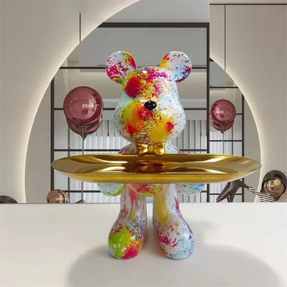 Estatueta Decorativa de Urso Graffiti com Bandeja Luxuosa / Meu Luxo
