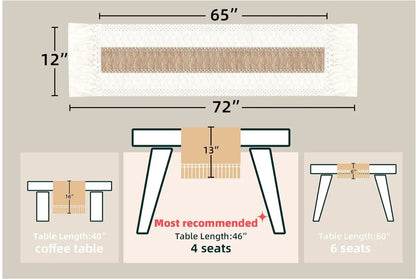 Corredor de mesa de serapilheira com borlas, 72 polegadas, corredor de mesa rústica Farmhouse, creme e marrom, decoração de verão