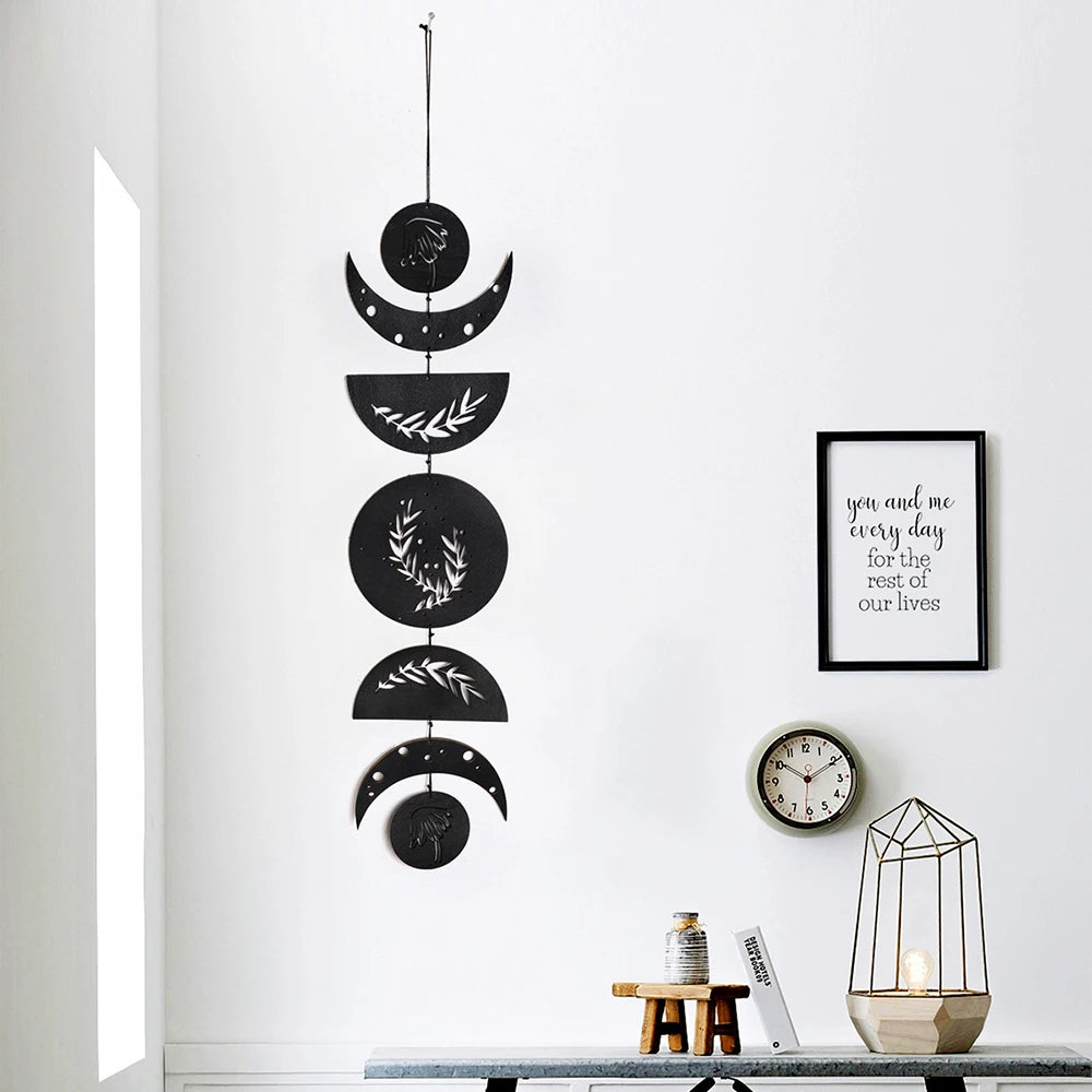 Parede de madeira pendurado fase da lua guirlanda decoração da parede pendurado ornamentos ramadan decoração boho casa para berçário ornamento presente