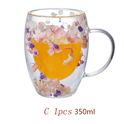 Xicara Luxuosa de Vidro com Flores Artificiais 350ml