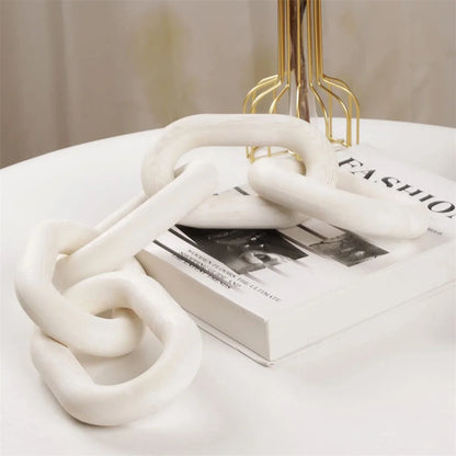 Mão esculpida Chain Link ornamento de madeira, estilo boho, artesanato, bandeja de mesa, fazenda, escritório, decoração de mesa rústica, 5-Link