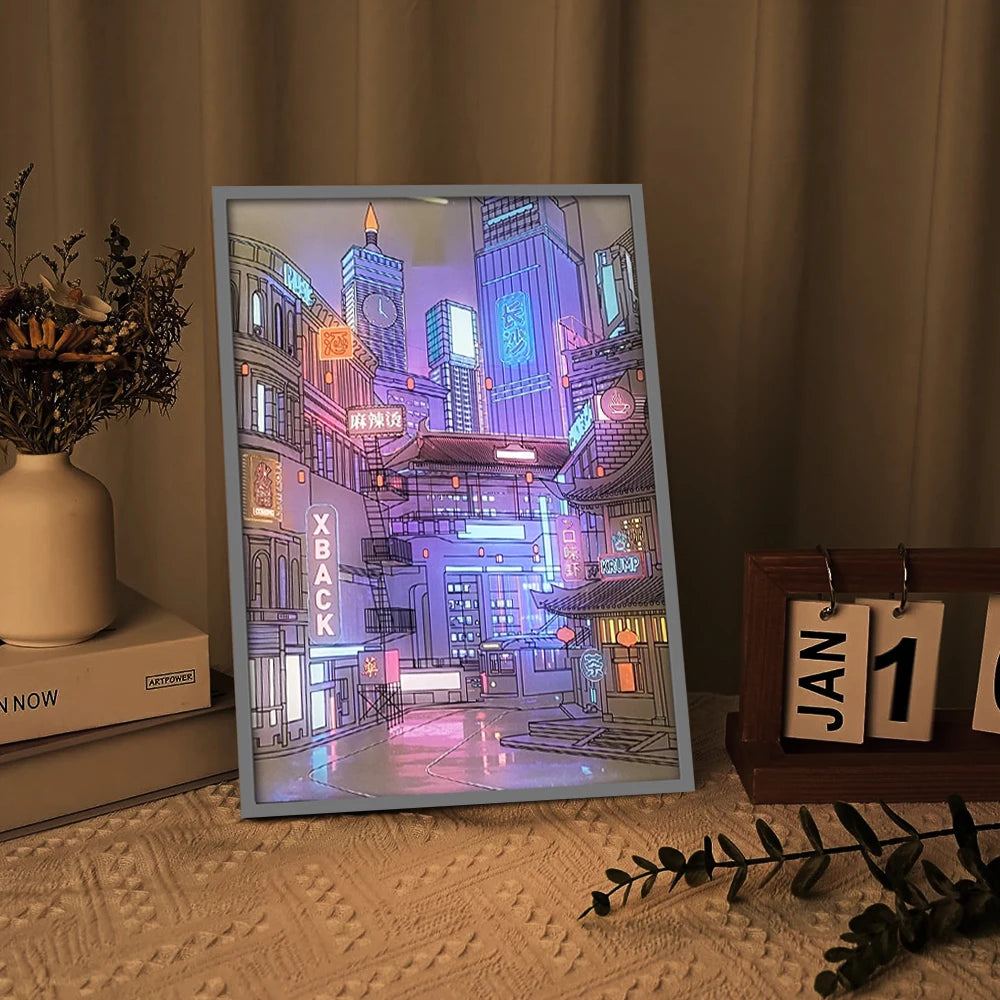 Quadro Cidade Noturna Luz de Led - meu Luxo 